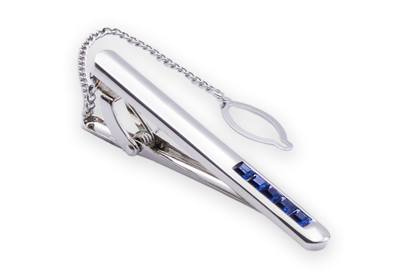 Darien Chrome Blue Diamonte Tie Clip