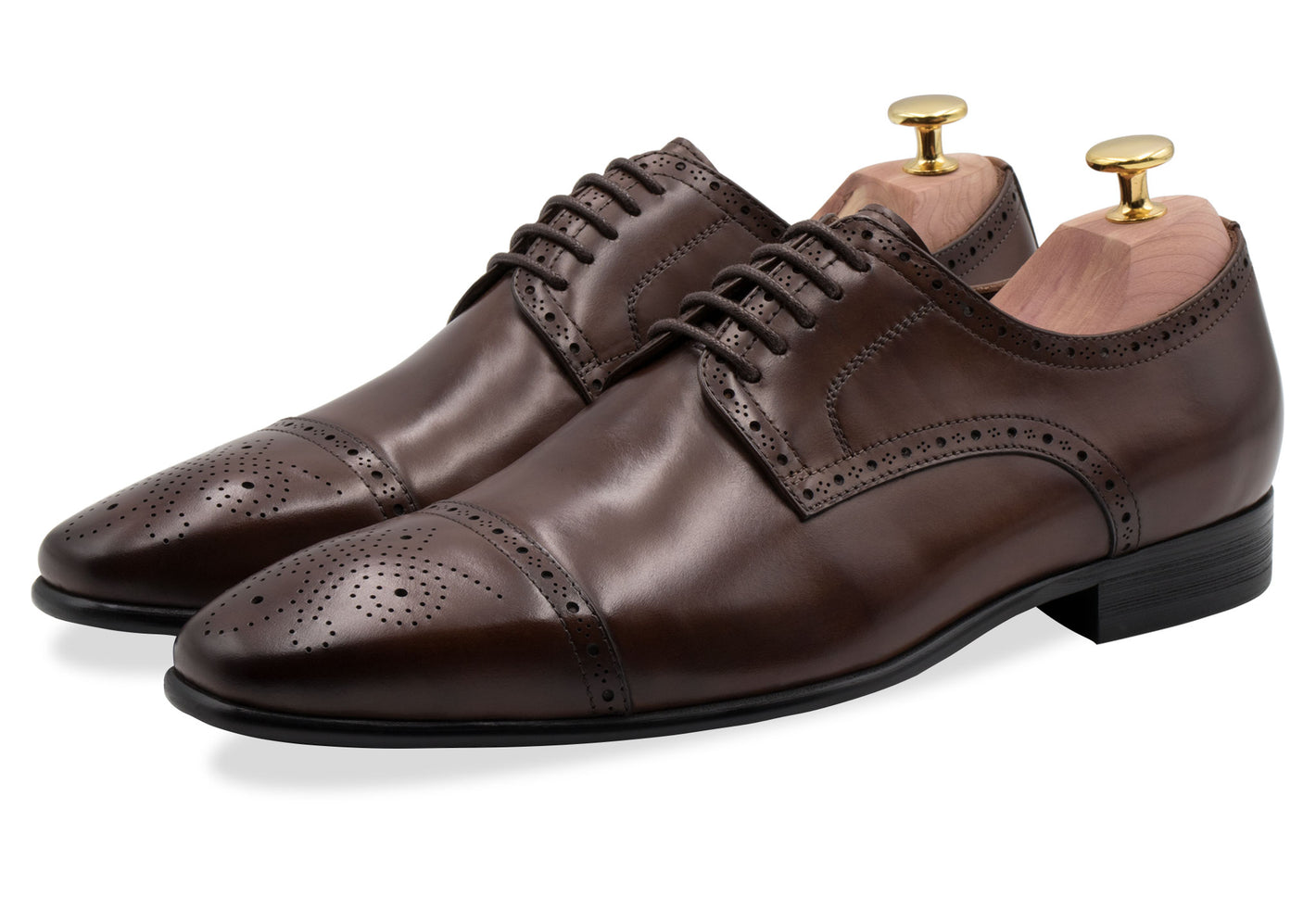 Olivos Medallion Pecan Derby Leather Shoes