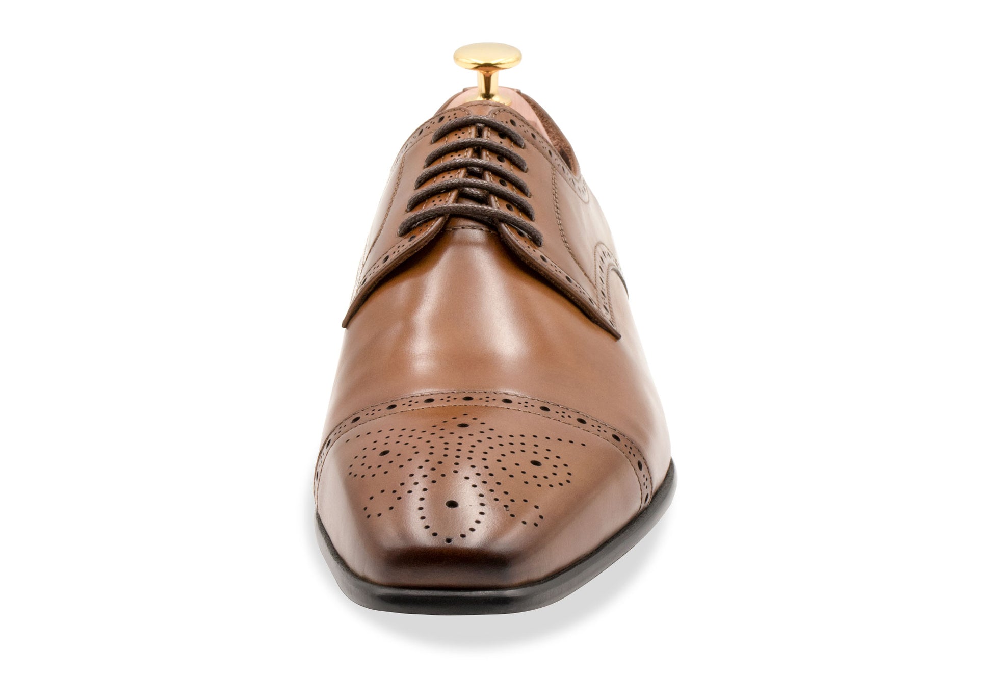 Olivos Medallion Chestnut Derby Leather Shoes