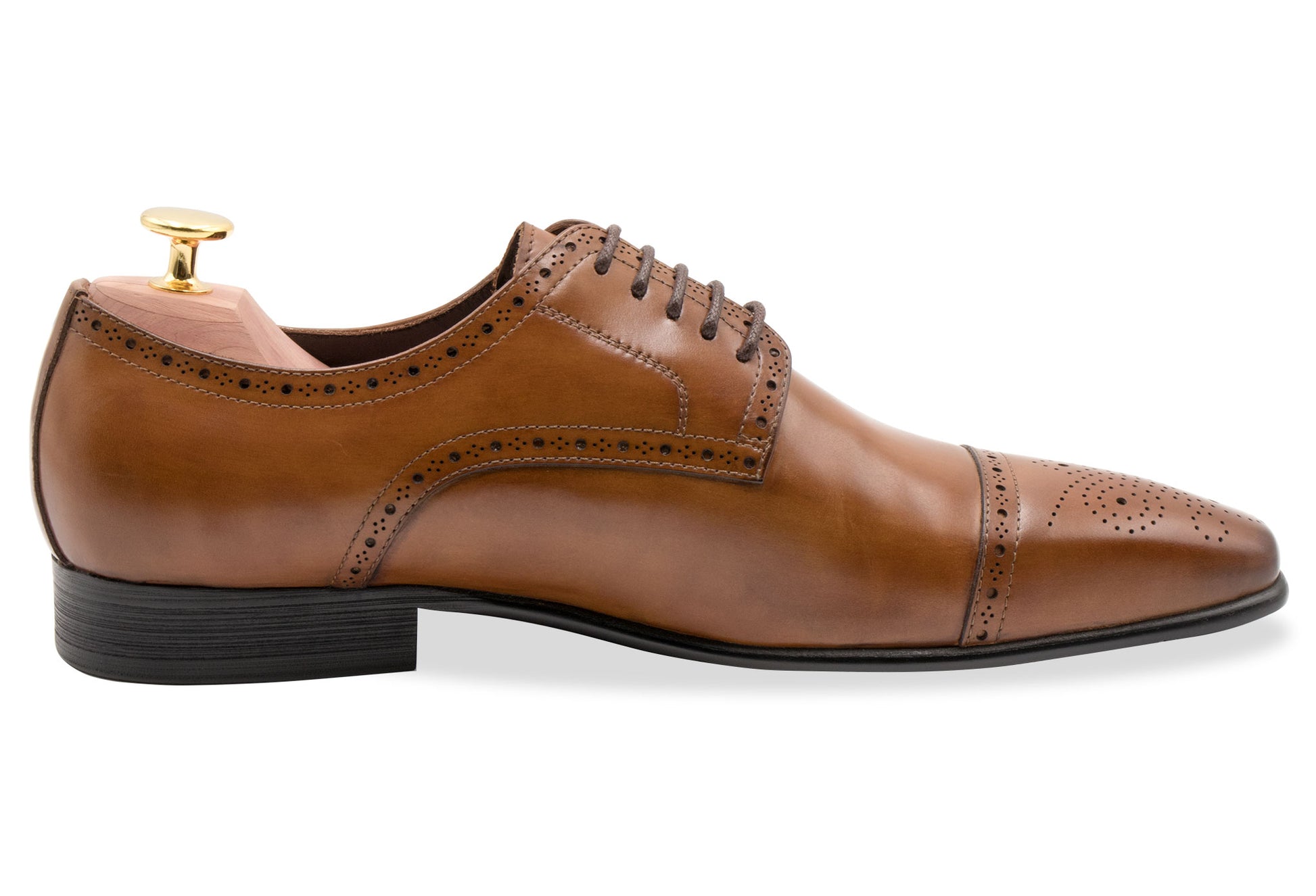 Olivos Medallion Chestnut Derby Leather Shoes