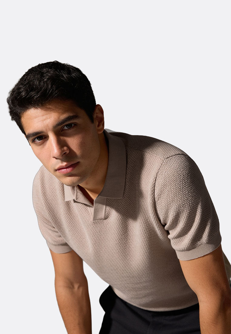 The Organic Knitted Polo - Tan