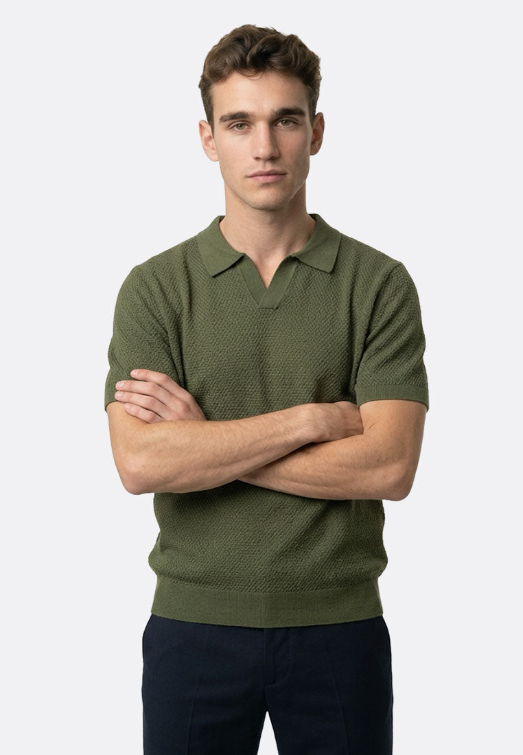 The Organic Knitted Polo - Moss