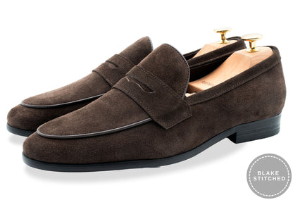 Olavarria Blake Stitch Brown Suede Penny Loafer