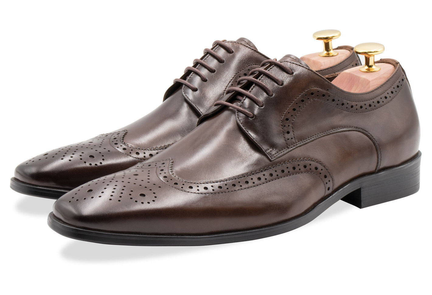 Caseros Wingtip Walnut Derby Leather Shoes