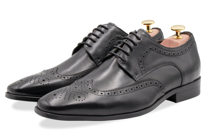 Caseros Wingtip Black Derby Leather Shoes