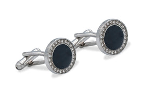 Mamporal Black Diamonte Chrome Cufflink
