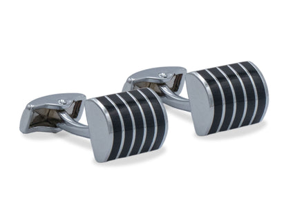 Caribe Chrome Black Ribbed Cufflink