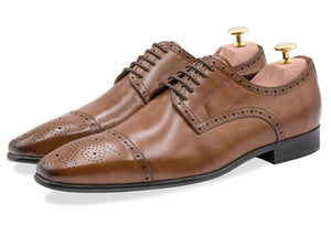 Olivos Medallion Chestnut Derby Leather Shoes