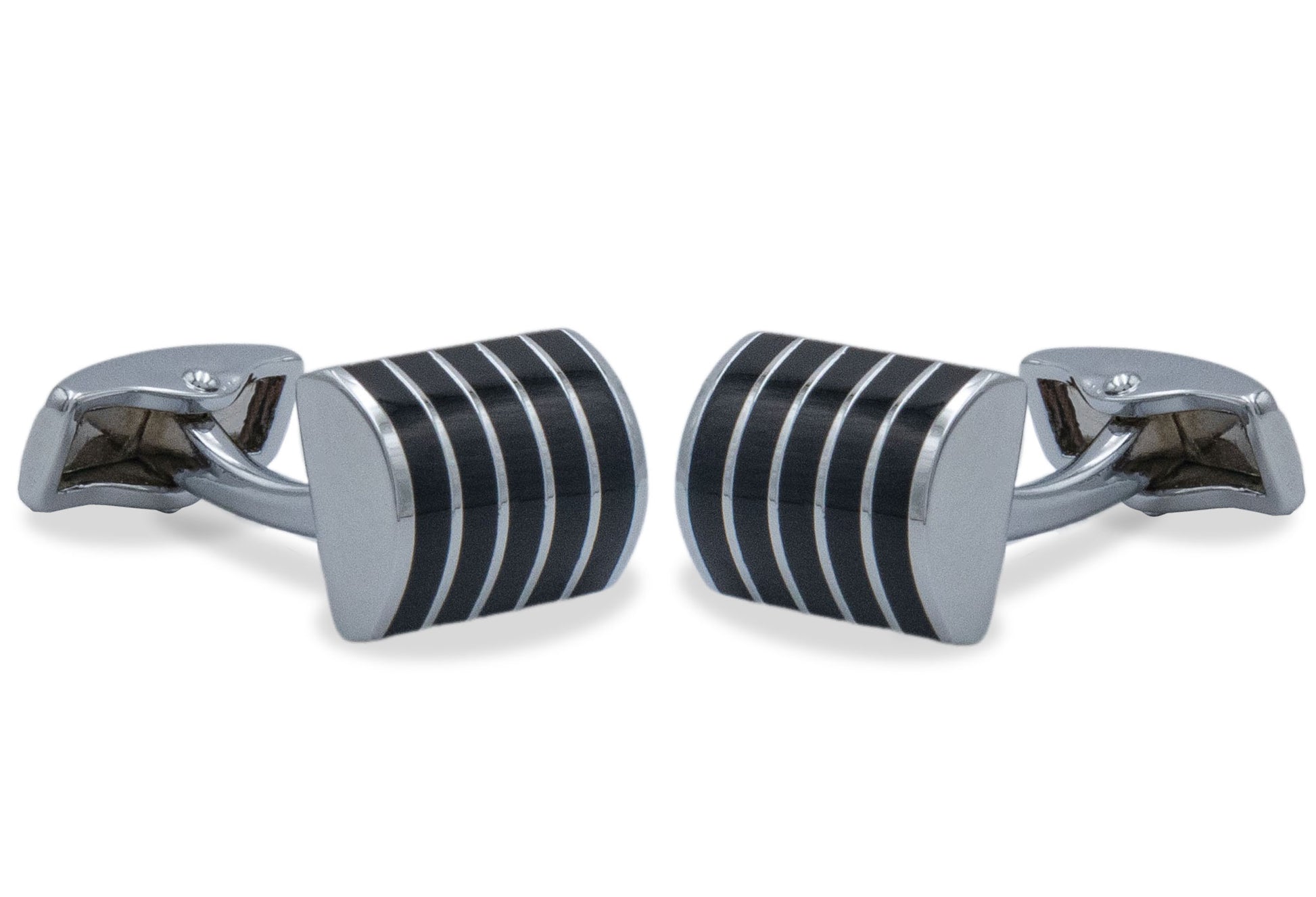 Caribe Chrome Black Ribbed Cufflink