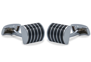 Caribe Chrome Black Ribbed Cufflink