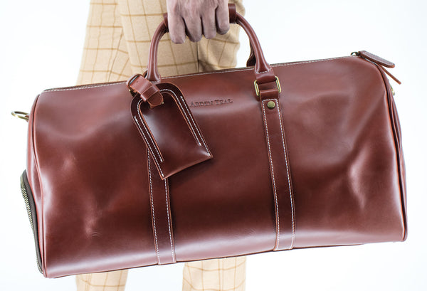 Red leather clearance duffle bag