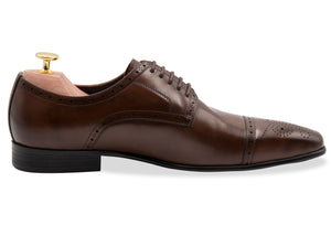 Olivos Medallion Pecan Derby Leather Shoes