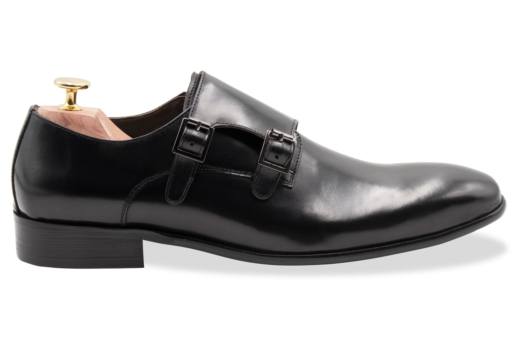 Gallegos Black Double Monk Leather Shoes