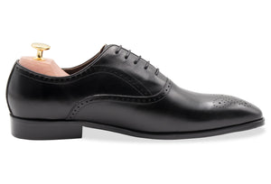 Mendoza Medallion Black Oxford Leather Shoes