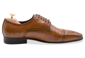 Olivos Medallion Chestnut Derby Leather Shoes